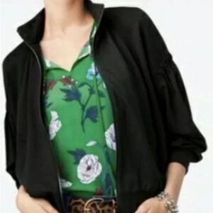 CAbi Black Bomber Jacket with Gathered Sleeve Detail